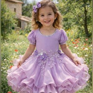 Lilac Ruffled Flower Girl Dress Princess pageant birthday summer dress.